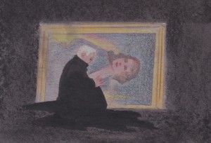 Don Ottavio broods by the portrait of Donna Anna.